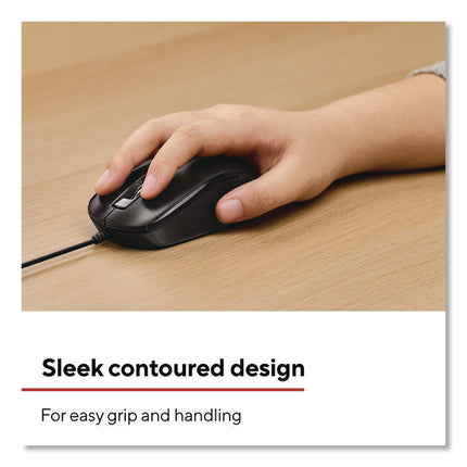 TECH Ambidextrous Optical Wired Mouse, USB 2.0, Left/Right Hand Use, Black