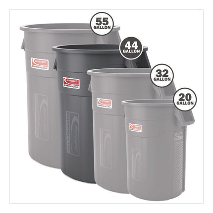 Injection Molded Utility Trash Can, 44 gal, Plastic/Resin, Gray