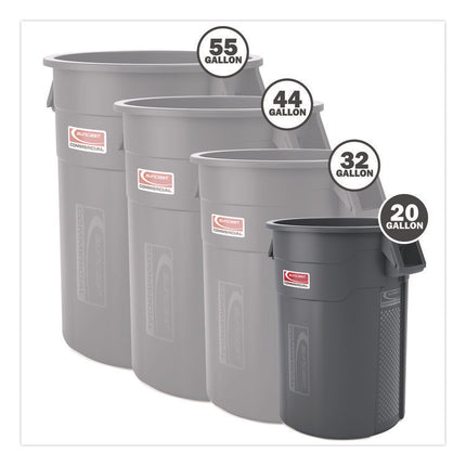 Injection Molded Utility Trash Can, 20 gal, Resin, Gray
