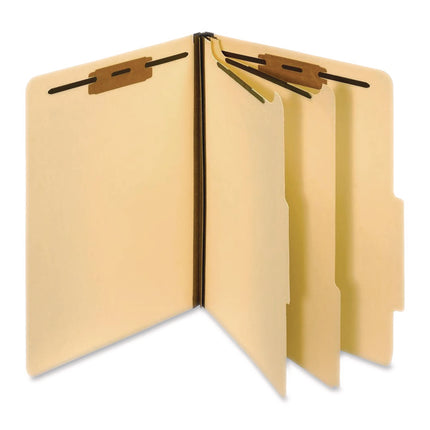 Manila Top Tab Classification Folders, 1.75" Expansion, 2 Dividers, 6 Fasteners, Letter Size, Manila Exterior, 10/Box