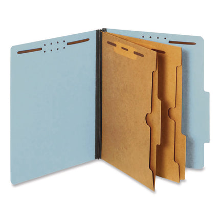 Pressboard Classification Folders with Two Full-Pocket Dividers, 2.5" Expansion, 6 Fasteners, Letter Size, Light Blue, 10/Box