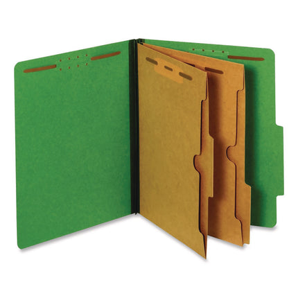 Pressboard Classification Folders with Two Full-Pocket Dividers, 2.5" Expansion, 6 Fasteners, Letter Size, Dark Green, 10/Box