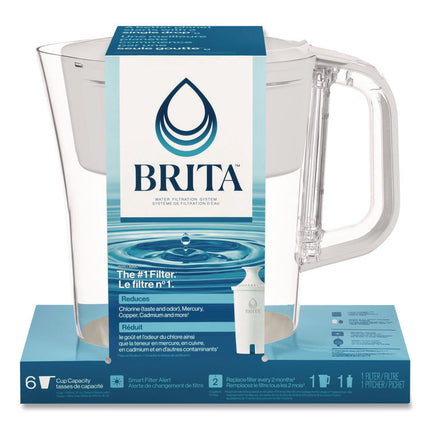 Small 6-Cup Water Filter Pitcher with 1 Standard Filter, Denali, White