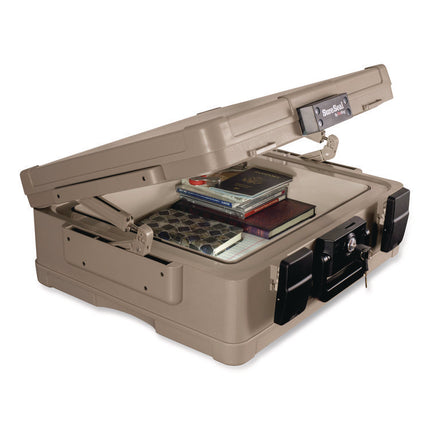 Fire And Waterproof Chest, 0.38 Cu Ft, 19.9w X 17d X 7.3h, Taupe