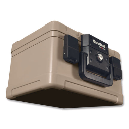 Fire And Waterproof Chest, 0.15 Cu Ft, 12.2w X 9.8d X 7.3h, Taupe