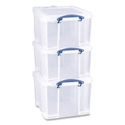 Snap-Lid Storage Bin, 8.45 Gal, 14" X 18" X 12.25", Clear/blue, 3/pack
