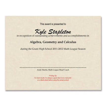 Faux-Parchment Certificates, 8.5 x 11, Ivory, 50 Sheets