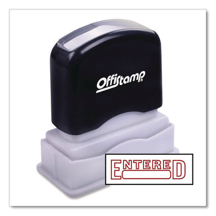 Pre-Inked Message Stamp With Blank Date Box, Entered, 1.63" X 0.38", Red Ink