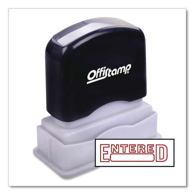 Pre-Inked Message Stamp With Blank Date Box, Entered, 1.63" X 0.38", Red Ink