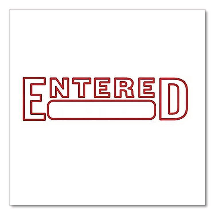 Pre-Inked Message Stamp With Blank Date Box, Entered, 1.63" X 0.38", Red Ink