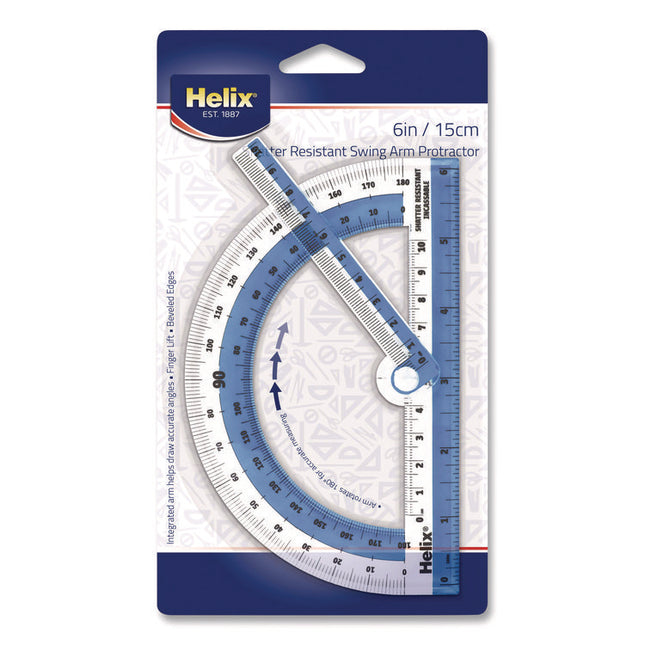 180 Shatter Resistant Swing Arm Protractor, 6" Ruler Edge/10 cm Ruler Edge, Plastic, Randomly Assorted Color