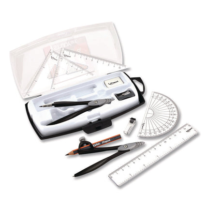 Metal Compass and Geometry Set, Metal/Plastic, Black/Clear, 10 Pieces