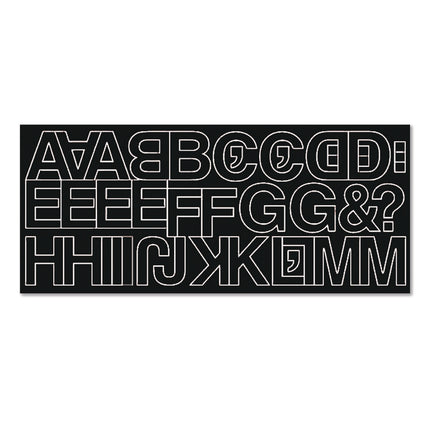 Letters, Numbers and Symbols, Adhesive, Black with White Outline, 1"h ,256 Characters