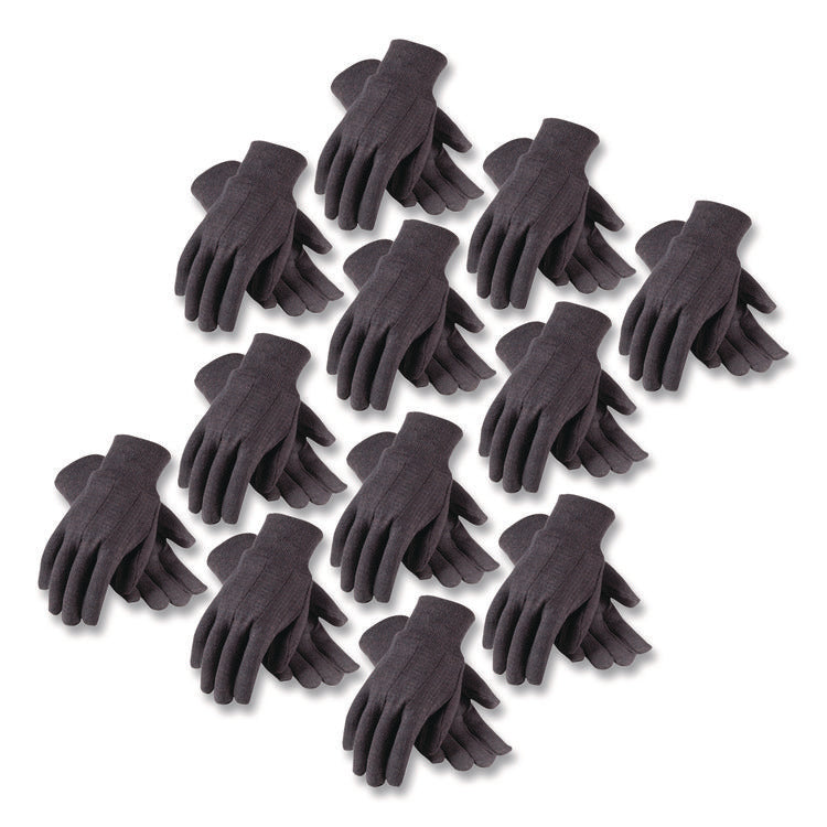 Polyester/cotton Jersey Gloves, Men's, Brown, 12 Pairs