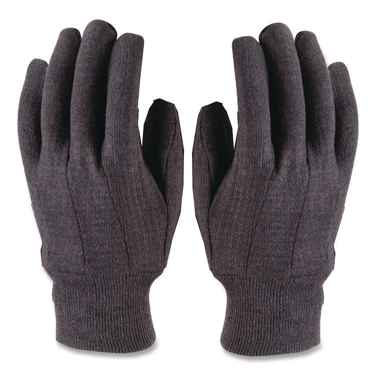 Polyester/cotton Jersey Gloves, Men's, Brown, 12 Pairs