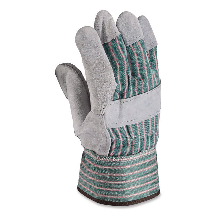 Bronze Series Leather/fabric Work Gloves, Medium (size 8), Gray/green, 12 Pairs