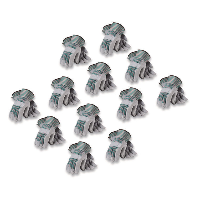 Bronze Series Leather/fabric Work Gloves, Small (size 7), Gray/green, 12 Pairs