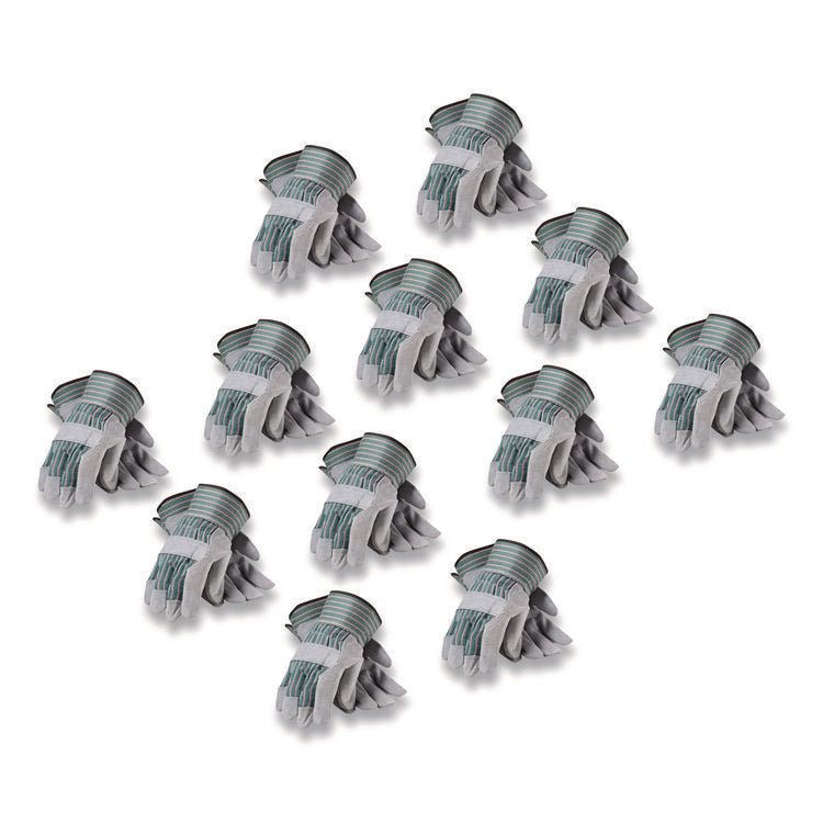 Bronze Series Leather/fabric Work Gloves, X-Large (size 10), Gray/green, 12 Pairs