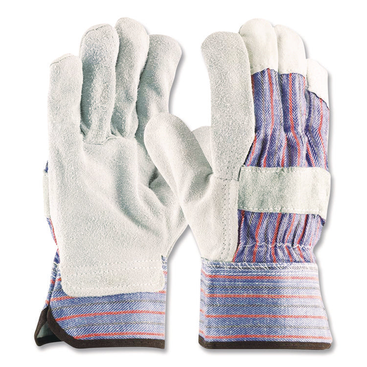 Shoulder Split Cowhide Leather Palm Gloves, B/c Grade, Large, Blue/gray, 12 Pairs