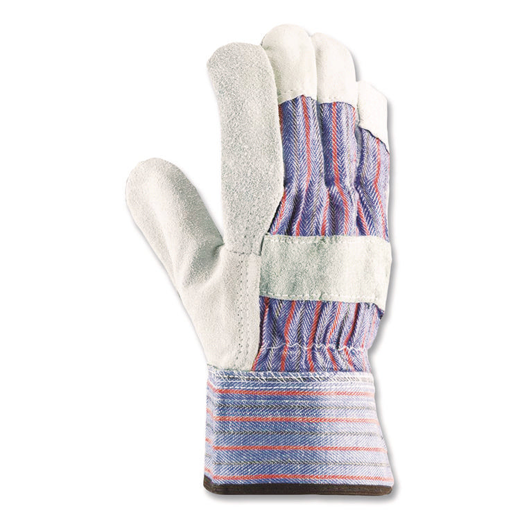 Shoulder Split Cowhide Leather Palm Gloves, B/c Grade, Large, Blue/gray, 12 Pairs