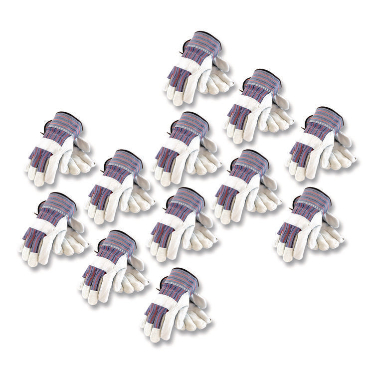 Shoulder Split Cowhide Leather Palm Gloves, B/c Grade, Medium, Blue/gray, 12 Pairs