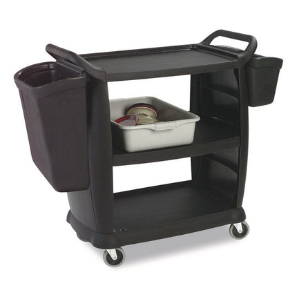 Bussing Cart, Plastic, 3 Shelves, 300 lb Capacity, 18 x 36.25 x 38, Black