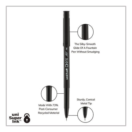 ONYX Rollerball Pen, Stick, Fine 0.7 mm, Black Ink, Black Barrel, Dozen
