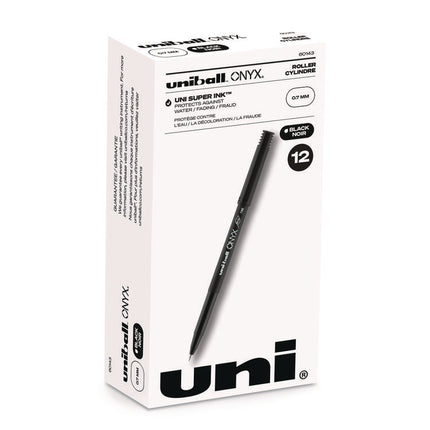 ONYX Rollerball Pen, Stick, Fine 0.7 mm, Black Ink, Black Barrel, Dozen