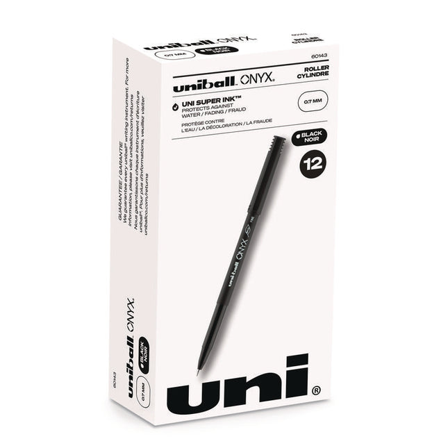 ONYX Rollerball Pen, Stick, Fine 0.7 mm, Black Ink, Black Barrel, Dozen