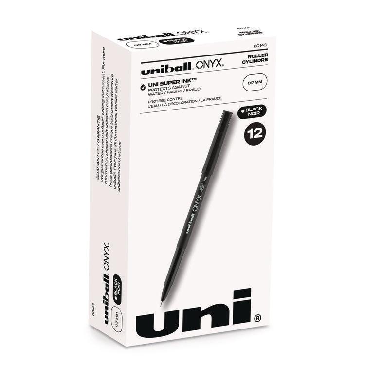 ONYX Rollerball Pen, Stick, Fine 0.7 mm, Black Ink, Black Barrel, Dozen