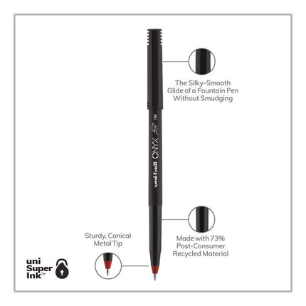 ONYX Rollerball Pen, Stick, Fine 0.7 mm, Red Ink, Black/Red Barrel, Dozen