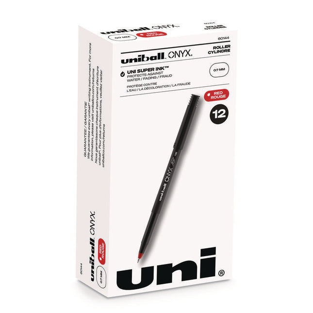 ONYX Rollerball Pen, Stick, Fine 0.7 mm, Red Ink, Black/Red Barrel, Dozen