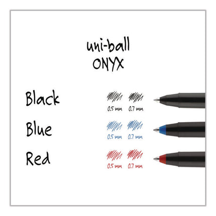 ONYX Rollerball Pen, Stick, Fine 0.7 mm, Blue Ink, Black/Blue Barrel, Dozen