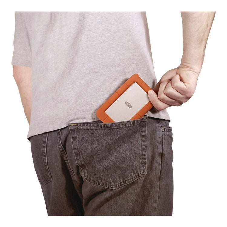 Rugged Portable External Hard Drive, 2 Tb, Usb-C, Orange/silver