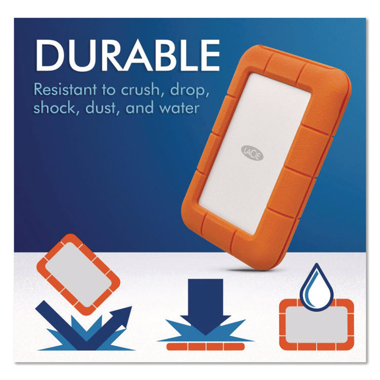 Rugged Portable External Hard Drive, 2 Tb, Usb-C, Orange/silver