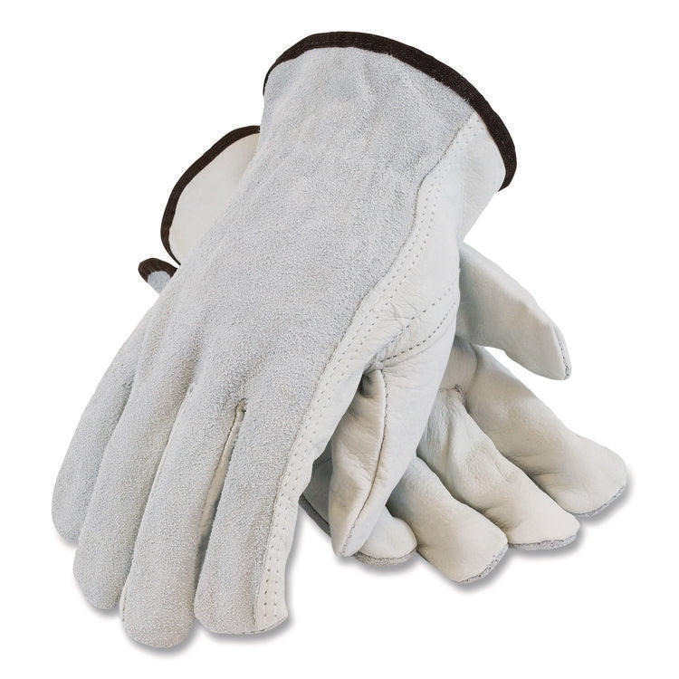 Top-Grain Leather Drivers Gloves With Shoulder-Split Cowhide Leather Back, Medium, Gray