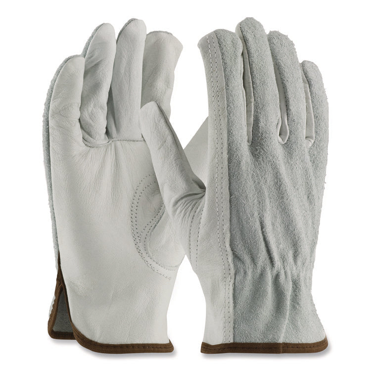 Top-Grain Leather Drivers Gloves With Shoulder-Split Cowhide Leather Back, Small, Gray