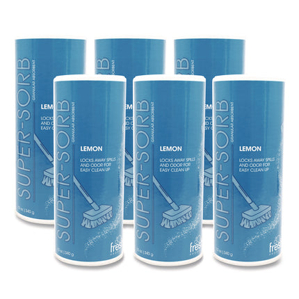 Super-Sorb Liquid Spill Absorbent, Lemon Scent, 720 oz Absorbing Volume, 12 oz Shaker Can, 6/Box