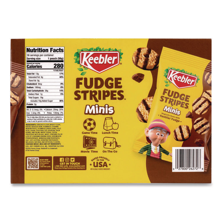 Mini Cookies, Fudge Stripes, 2 oz Pouch, 36/Box