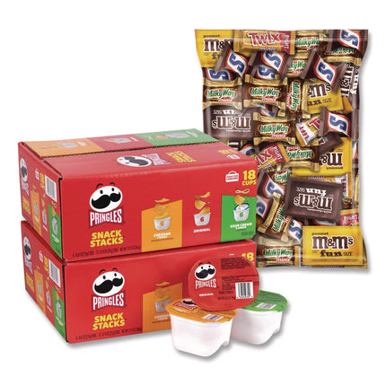 Mini Milk Chocolate and Pringles Snack Stacks Variety Combo Pack, 62 oz Bag Mini/Fun Size, (36) Cups Assorted Flavors/Bundle