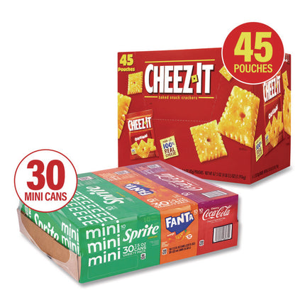 Soda Mini Variety and Cheez-It Combo Pack, (30) 7.5 oz Cans Assorted Flavors, (45) 1.5 oz Pouch Original Cheez-It/Bundle