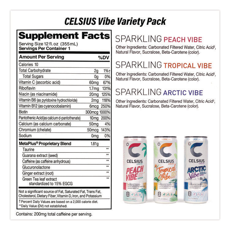 Celcius Vibe and Pop Tarts Variety Combo Pack,(18) 12oz Cans,(24) Frosted Strawberry/(24) Frosted Brown Sugar Cinnamon/Bundle