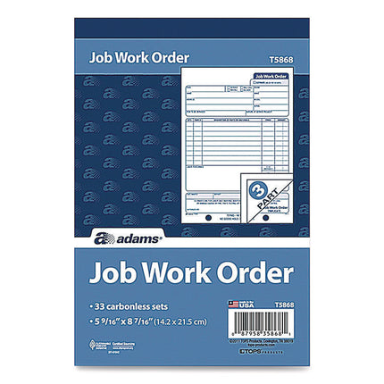 Work Order Form, Three-Part Carbonless, 5.66 x 9, 250 Sets/Pack