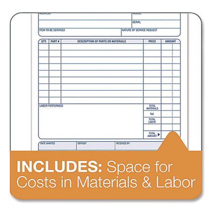 Work Order Form, Three-Part Carbonless, 5.66 x 9, 250 Sets/Pack
