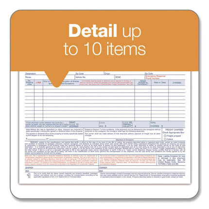 Bill of Lading - Short Form for Up to Ten Articles, Three-Part Carbonless, 8.5 x 6.94, 50 Forms Total