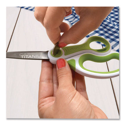 CarboTitanium Bonded Scissors, 8" Long, 3.25" Cut Length, Straight White/Green Handle
