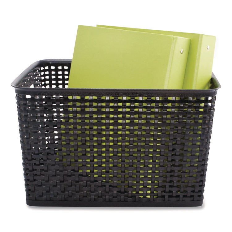 Plastic Weave Bin, Large, 13.5" X 10.5" X 8.75", Black