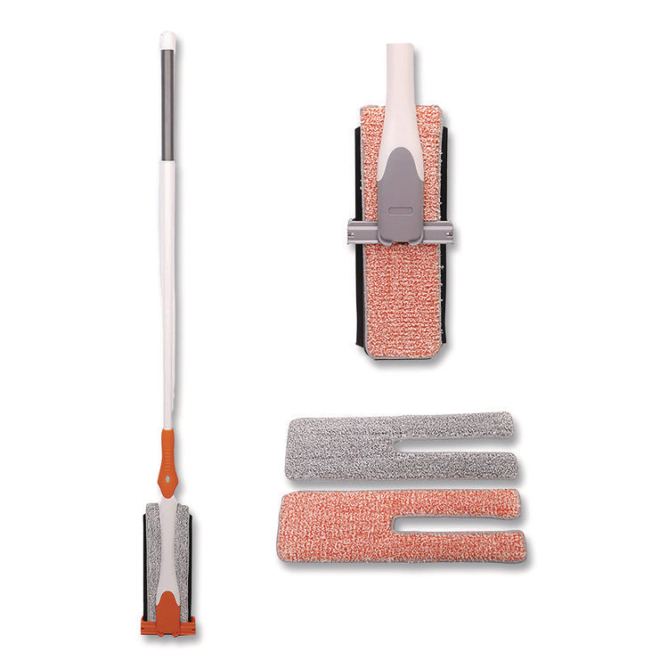 4-in-1 Squeegee Mop, 4.5 x 14.5 Orange/Gray Microfiber Heads, 53" White/Orange Polyamide/Polyester Handle