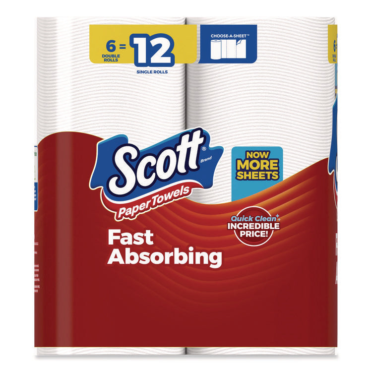 Choose-A-Sheet Kitchen Roll Paper Towels, Double Roll, 1-Ply, White, 108 Sheets/Roll, 6 Rolls/Pack, 4 Packs/Carton