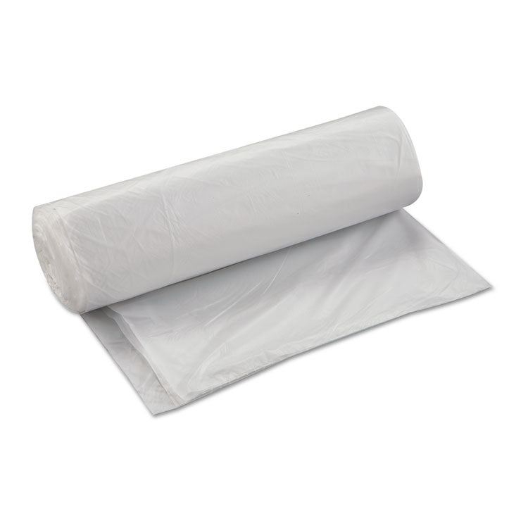 High-Density Commercial Can Liners, 45 gal, 17 mic, 40" x 48", Clear, Interleaved Roll, 25 Bags/Roll, 10 Rolls/Carton